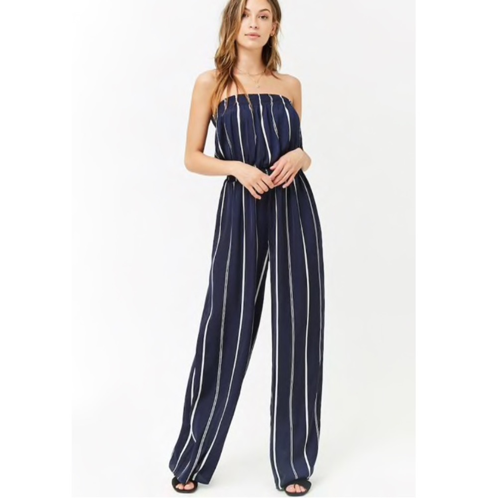 Satin navy tube jumpsuit